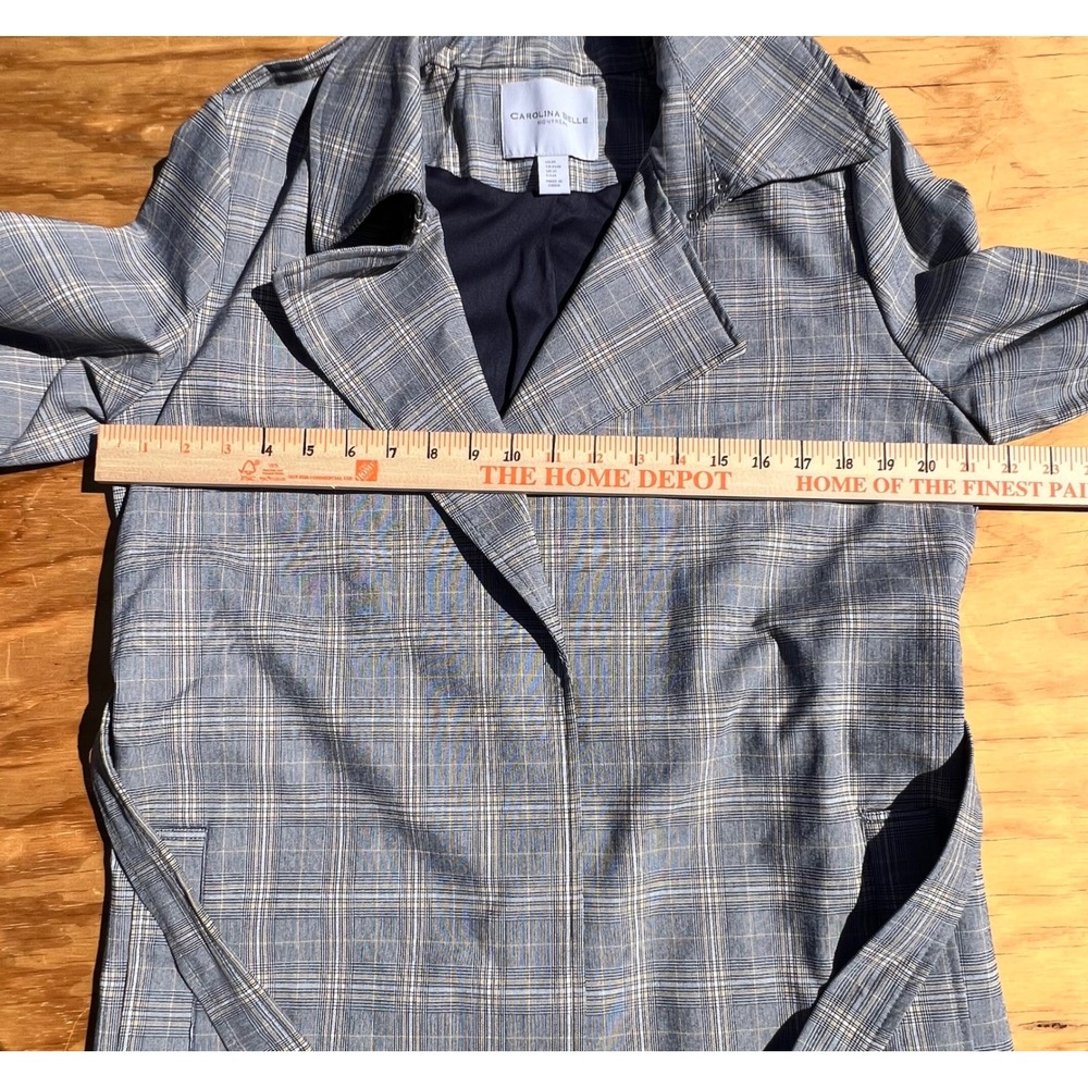 Carolina Belle Montreal Blue Plaid Belted Trench Coat Jacket Women Medium V1888L